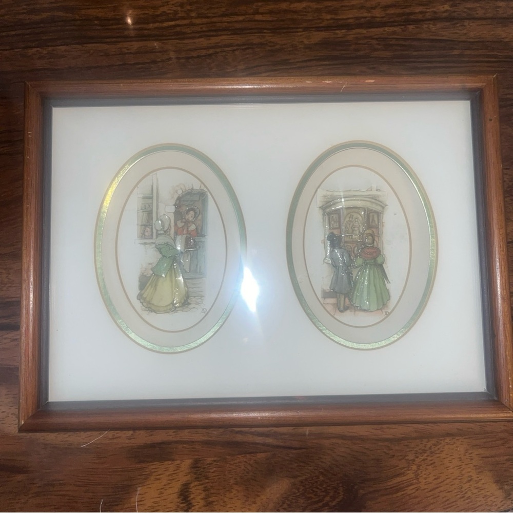 Vintage Framed 3d Art with Dual Oval Scenes Andrew Pieck